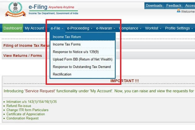 income tax e filing